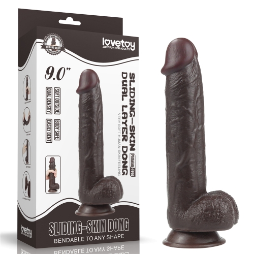 Sliding Skin crni dvoslojni dildo od TPE-a — 24 cm, prečnik 4,3 cm — LV317014