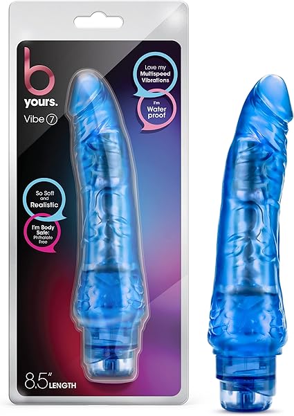 Blush B Yours Vibe 7 plavi realistični vibrator od PVC-a — 21,5 cm — 330804