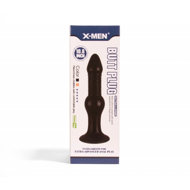 X-MEN crni analni plag od PVC-a sa vakuumom — 27,4 cm, prečnik 6,6 cm — XMEN1206