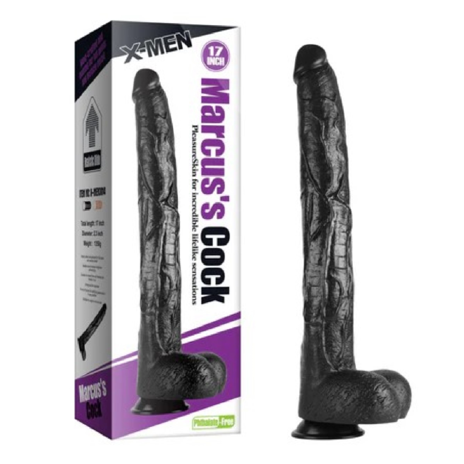 X-MEN dugački crni dildo od PVC-a — 43 cm, prečnik 5,8 cm — XMEN2857
